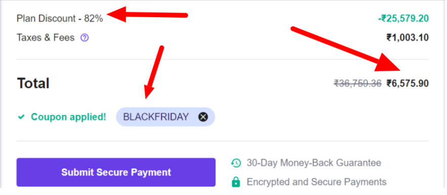 black friday coupon applied hostinger