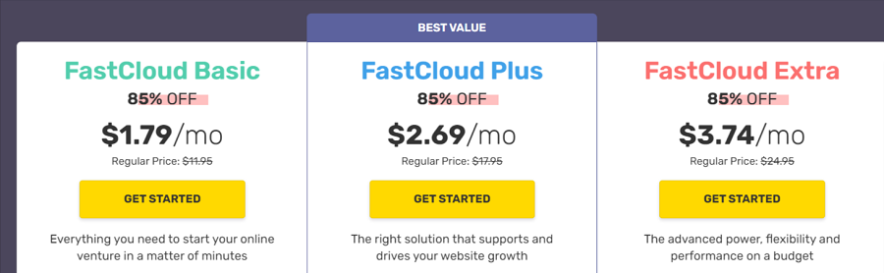 fastcomet pricing page