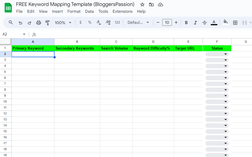 keyword mapping template