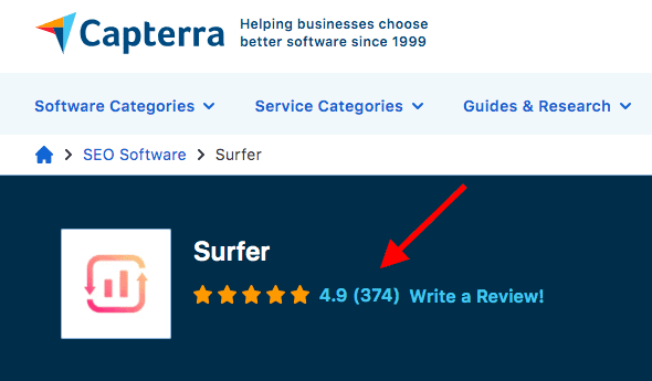 surfer SEO rating on capterra 