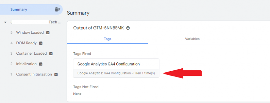 This summary included all tags that are fired by google tag manager on a website