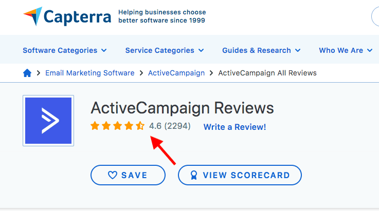 ActiveCampaign customer rating on Capterra