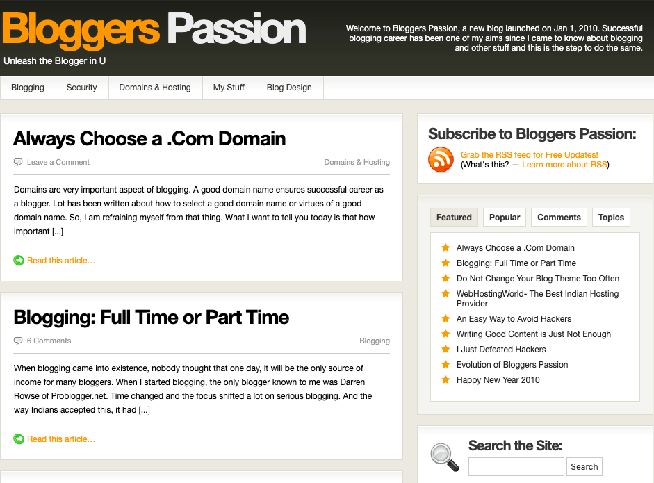 BloggersPassion website design