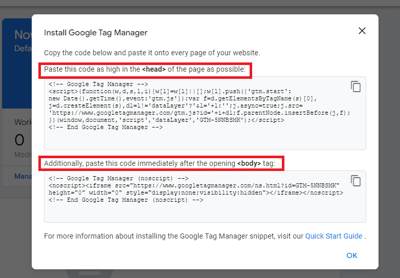 codes for installing a google tag manager on a website