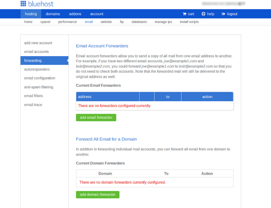 forwarding email bluehost