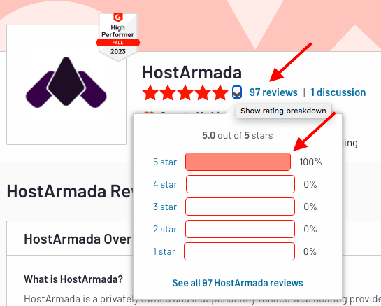 HostArmada Customer ratings on G2;