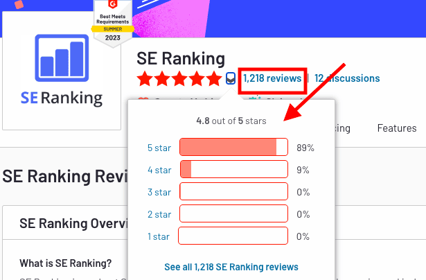 Se Ranking customer review rating on G2
