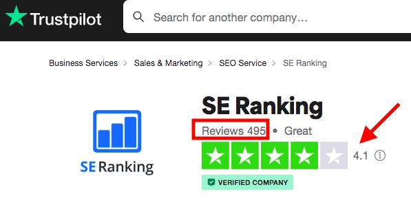 Se Ranking customer review rating on Trustpilot