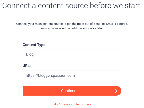 sendfox connect content source