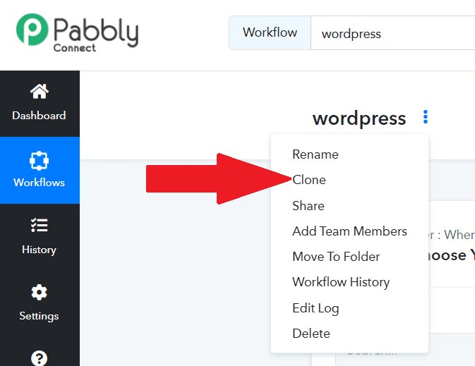 workflow cloning is possible in pabbly connect